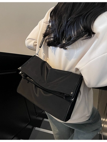 Women Large Capacity Crossbody Bag Minimalist Lychee Pattern PU Nylon Tote Bag With Adjustable Wide Strap Silver Hardware