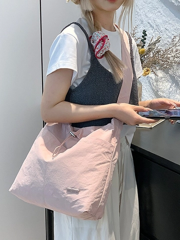 Borsa a Tracolla da Donna Casual in Nylon Grande Capacità Resistente all'Acqua con Coulisse Borsa a Spalla Cinghia Regolabile Borsa Tote Hobo Leggera
