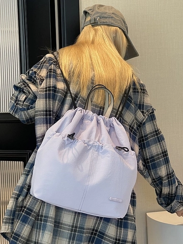Mode Wasserdicht Nylon Kordelzug Rucksack Für Damen Große Kapazität Leicht Lässig Pendeln Reise Eimer Tasche