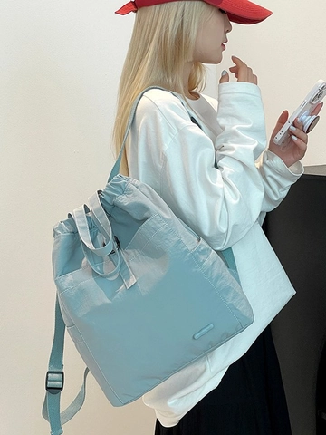 Fashion Women Drawstring Backpack Lightweight Waterproof Nylon Bag Large Capacity Japanese Style Casual Commute Travel Daypack