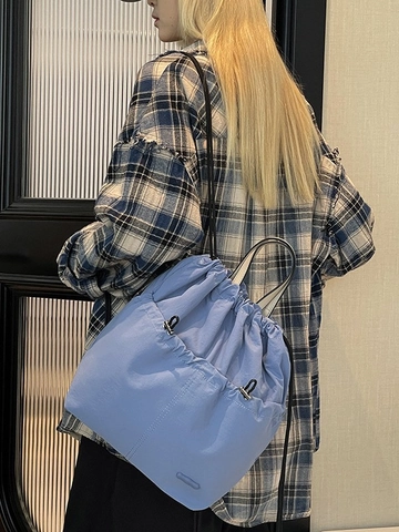 Mode Wasserdicht Nylon Kordelzug Rucksack Für Damen Große Kapazität Leicht Lässig Pendeln Reise Eimer Tasche