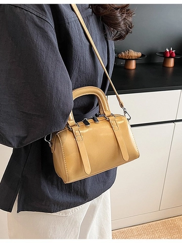 Bolso Bandolera Mini Boston Para Mujer Cuero PU Brillante Bolso de Mano Pequeño Con Correa Ajustable Moda Diaria Versátil