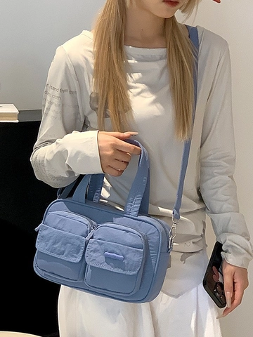 Bolso Bandolera de Nailon para Mujer Impermeable Multi Bolsillo Estilo Utilitario Bolso de Mano Correa Ajustable Casual Tote