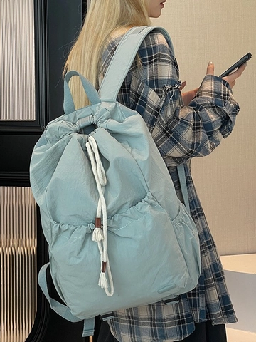 Large Capacity Waterproof Nylon Drawstring Backpack For Women Fashion Casual Travel School Bag Multi-Pocket Daypack