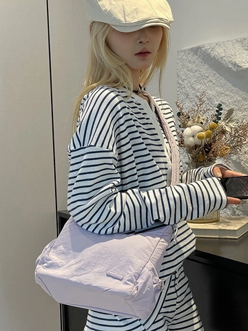Sac Bandoulière Femme Nylon Imperméable Décontracté Minimaliste Bandoulière Scrunchie Cordon de Serrage Plissé Sac Hobo