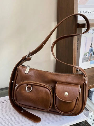 Borsa a Tracolla Vintage in Pelle PU da Donna Piccola Quadrata Borsa Sotto l'Ascella Minimalista Con Doppie Tasche Anteriori