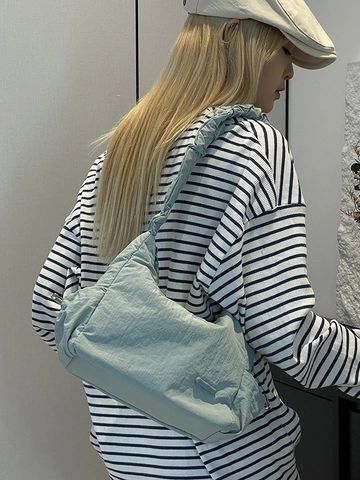 Sac Bandoulière Femme Nylon Imperméable Décontracté Minimaliste Bandoulière Scrunchie Cordon de Serrage Plissé Sac Hobo