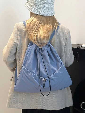 Dames Nylon Trekkoord Rugzak Lichtgewicht Waterdicht Grote Capaciteit Reizen Schooltas Mode Koreaanse Stijl Casual Student Rugzak Effen Kleur