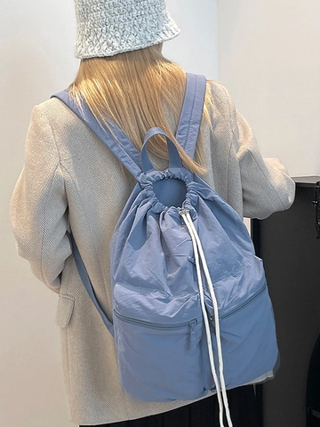 Zaino da Donna Leggero in Nylon Con Coulisse Grande Capacità Impermeabile Borsa da Scuola Casual Con Tasche Frontali Zaino da Viaggio