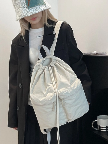 Zaino da Donna Leggero in Nylon Con Coulisse Grande Capacità Impermeabile Borsa da Scuola Casual Con Tasche Frontali Zaino da Viaggio