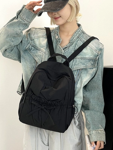 Sac à Dos en Nylon pour Femmes Mode Imperméable Grande Capacité Cartable Avec Nœud et Plis Sac de Voyage Étudiants