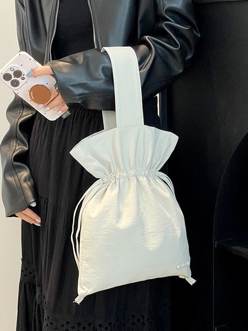 Women Water Repellent Nylon Drawstring Bucket Bag Large Capacity Portable Handbag For Daily Travel Casual Minimalist Solid Color Storage Bag
