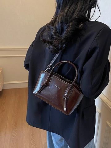 Borsa Tote Retrò Donna in Pelle PU Lucida Con Manici Annodati Tracolla Regolabile Pendolare Casuale Borsa a Tracolla Moda