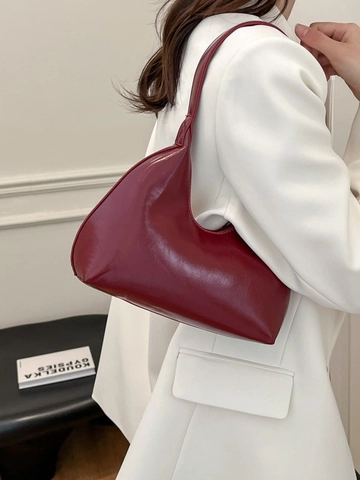 Damen Glänzende PU-Leder Achseltasche Minimalistisch Gefaltete Hobo Umhängetasche Vintage Halbmondform Handtasche Mit Reißverschluss