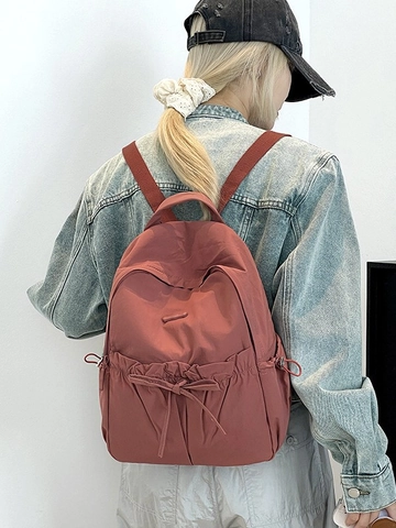 Sac à Dos en Nylon pour Femmes Mode Imperméable Grande Capacité Cartable Avec Nœud et Plis Sac de Voyage Étudiants