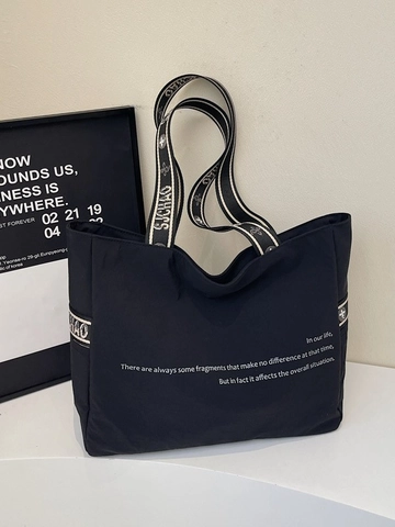 Sac Fourre-tout en Toile pour Femmes Grande Capacité Sac à Bandoulière Décontracté Avec Large Sangle Imprimé de Lettres Mode Shopping Quotidien