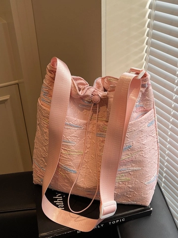 Dames Grote Capaciteit Gequilt Crossbodytas Regenboog Golf Borduurwerk Trekkoord Tote Bucket Bag Casual Woon-werkverkeer Schoudertas