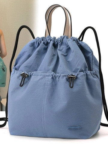 Women Large Capacity Drawstring Backpack Waterproof Nylon Bucket Bag Casual Travel Rucksack Top Handle Daily Outdoor Bag