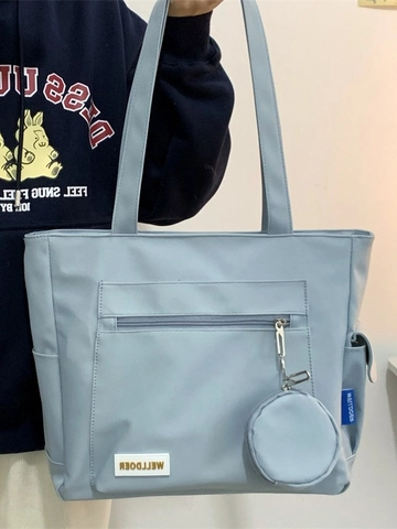 Grote Capaciteit Dames Tote Bag Schoudertas Polyester Studenten Schooltas Met Portemonnee Hanger Casual Handtas