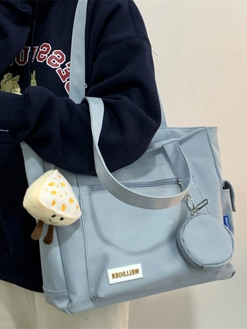 Grote Capaciteit Dames Tote Bag Schoudertas Polyester Studenten Schooltas Met Portemonnee Hanger Casual Handtas
