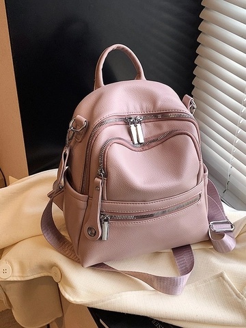 Damen Mini Mode Rucksack PU-Leder Mehrere Reißverschlüsse Große Kapazität Lässige Kleine Tasche Einfache Schultertasche