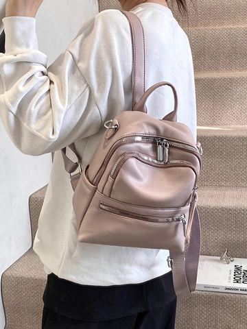 Damen Mini Mode Rucksack PU-Leder Mehrere Reißverschlüsse Große Kapazität Lässige Kleine Tasche Einfache Schultertasche