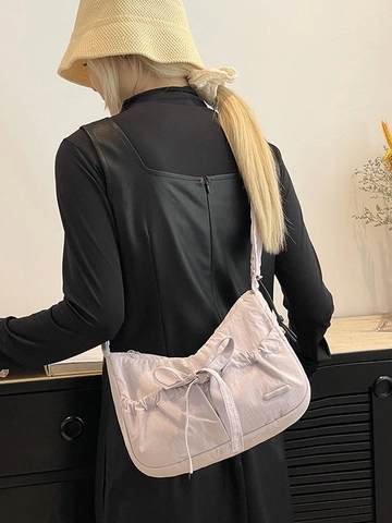 Borsa Tote da Donna in Nylon Con Fiocco Impermeabile Tracolla Arricciata Borsa a Tracolla Casual Moda Borsa a Spalla