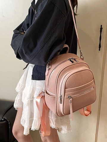Mini Sac à Dos Femme Mode Avec Large Bandoulière Géométrique Décontracté Tissu PU Cuir Multi Poches Voyage École