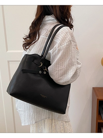 Bolso de Mano para Mujer Grande Capacidad Cuero PU Bolso de Hombro Casual Color Sólido Minimalista Viaje Con Cremallera
