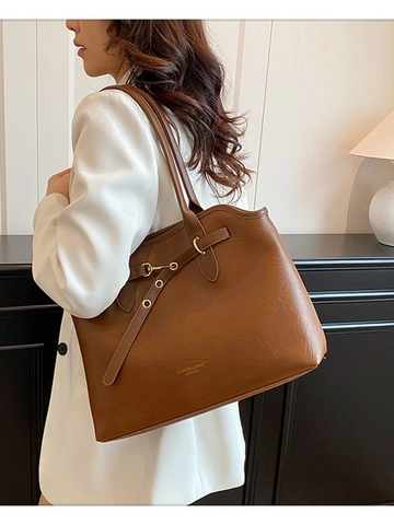 Bolso de Mano para Mujer Grande Capacidad Cuero PU Bolso de Hombro Casual Color Sólido Minimalista Viaje Con Cremallera