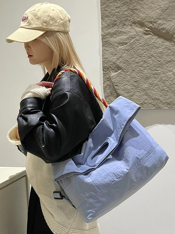 Borsa Tote in Nylon Grande Capacità Con Manico Intrecciato a Contrasto Borsa a Tracolla Urban Casual Per Donna Viaggio Quotidiano