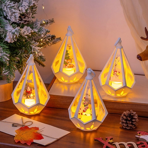 Linterna de Navidad LED Luz Nocturna de Escritorio Decorativa Lámpara de Viento Octogonal Geométrica Luz Cálida Para Decoración