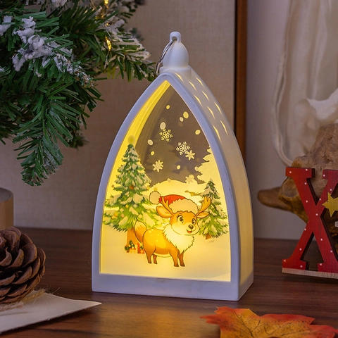Linterna LED de Navidad Retro Luz Nocturna Luminosa Adorno de Escritorio Arqueado Papá Noel Muñeco de Nieve Alce Lámpara Decorativa Festiva