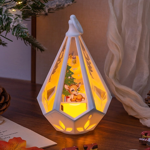 Linterna de Navidad LED Luz Nocturna de Escritorio Decorativa Lámpara de Viento Octogonal Geométrica Luz Cálida Para Decoración