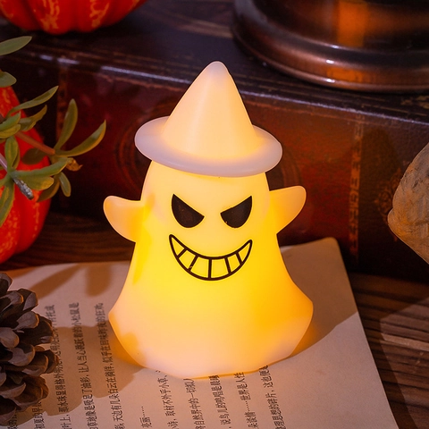 Halloween Ghost LED Night Light Plastic Witch Hat Desktop Ornament Warm Glow Party Atmosphere Decoration Holiday Gift