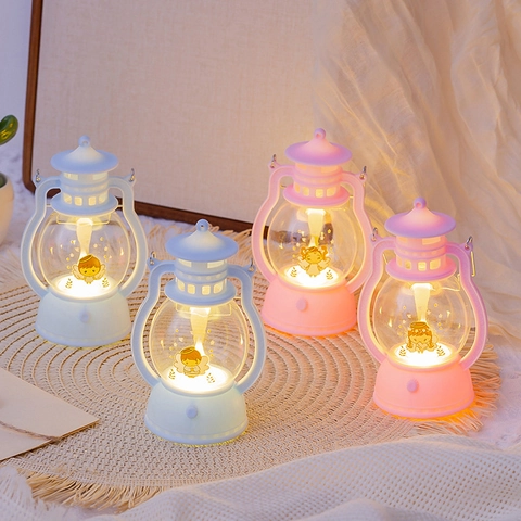 Retro Lantern LED Night Light Cartoon Angel Pattern Portable Atmosphere Lamp For Bedroom Bedside Decor Gift For Girls Women