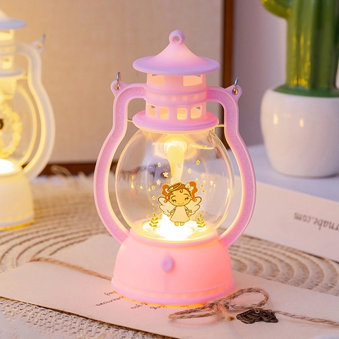 Retro Lantern LED Night Light Cartoon Angel Pattern Portable Atmosphere Lamp For Bedroom Bedside Decor Gift For Girls Women