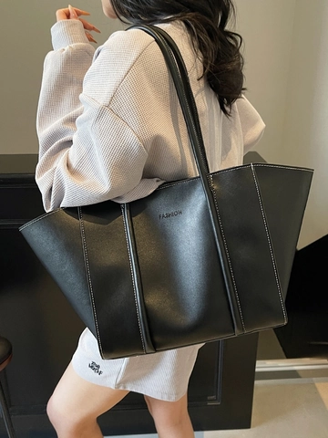 Women Vintage Large Capacity Tote Bag Synthetic Leather Contrast Stitching Underarm Shoulder Bag And Small Clutch Purse