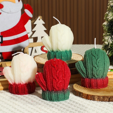 Christmas Mitten Shaped Scented Candle Knitted Texture Soy Wax Aromatherapy Candle Winter Holiday Decoration Home Gift