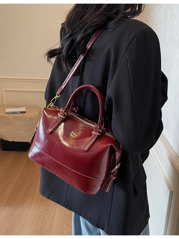 Borsa a Mano Boston in Pelle PU da Donna Vintage con Cuciture a Contrasto Borsa a Tracolla Borsa Cuscino per Ufficio Quotidiano