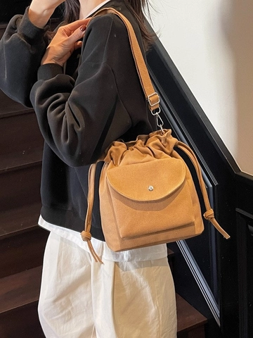 Bolso Bombonera de Lona Casual para Mujer Bolso Bandolera de Bloque de Color Con Correa de Hombro Ajustable Bolsillo Delantero Con Solapa