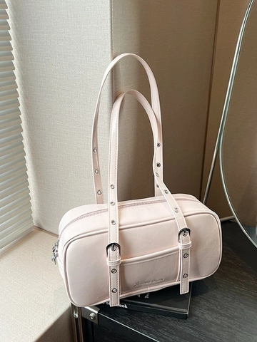 Damen Retro PU Leder Boston Handtasche Metallic Glänzend Umhängetasche Mit Verstellbarem Ösenriemen Y2K Fashion Schultertasche