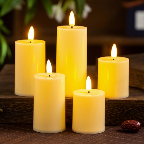 Led Electronic Simulation Candle Light Flameless Plastic Pillar Candle For Wedding Party Bar Home Decoration Battery Operated Warm Glow