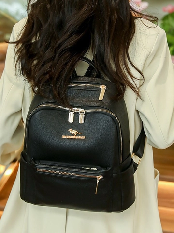 Women Fashion Backpack PU Leather Litchi Texture Large Capacity Vintage Commuter Bag Travel Rucksack For Lady