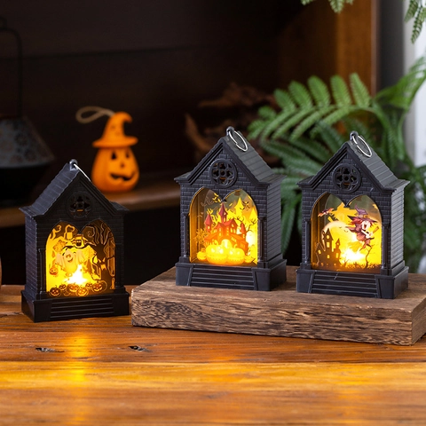 Lanterna Decorativa di Halloween Luce Notturna a LED Casa Gotica Zucca Strega Fantasma Prospetti Festa Casa Stregata