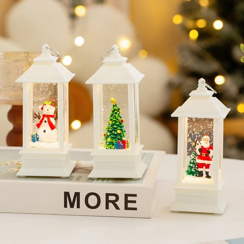 Linterna de Navidad Luz Nocturna Purpurina Remolino Bola de Agua LED Decoración Para Hogar Escritorio Estilo Vintage Regalo