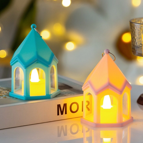 Mini House LED Night Light Electronic Candle Lantern Atmosphere Lamp Decorative Desktop Ornament With Hanging Ring For Birthday Party Home Decor