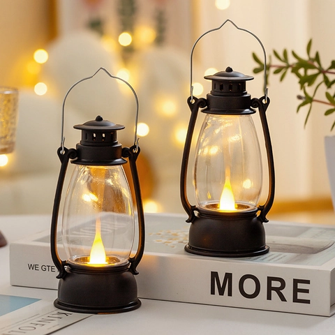 Vintage LED Night Light Mini Lantern PP Plastic Retro Handheld Oil Lamp Atmosphere Table Ornament Battery Operated Decoration