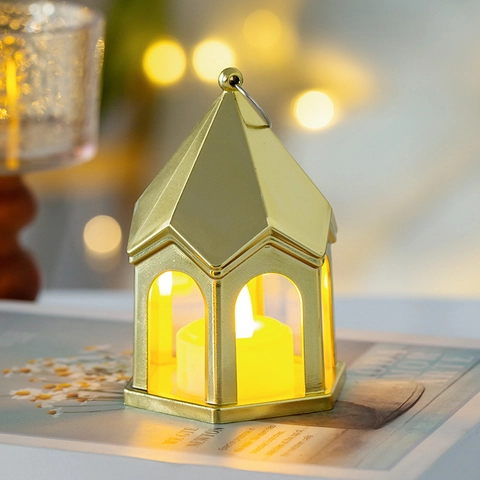 Mini House LED Night Light Electronic Candle Lantern Atmosphere Lamp Decorative Desktop Ornament With Hanging Ring For Birthday Party Home Decor