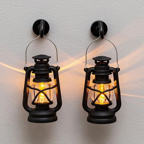 Vintage Mini LED Kerosene Lamp Night Light Decorative Hanging Lantern For Dollhouse Home Decoration Battery Operated
